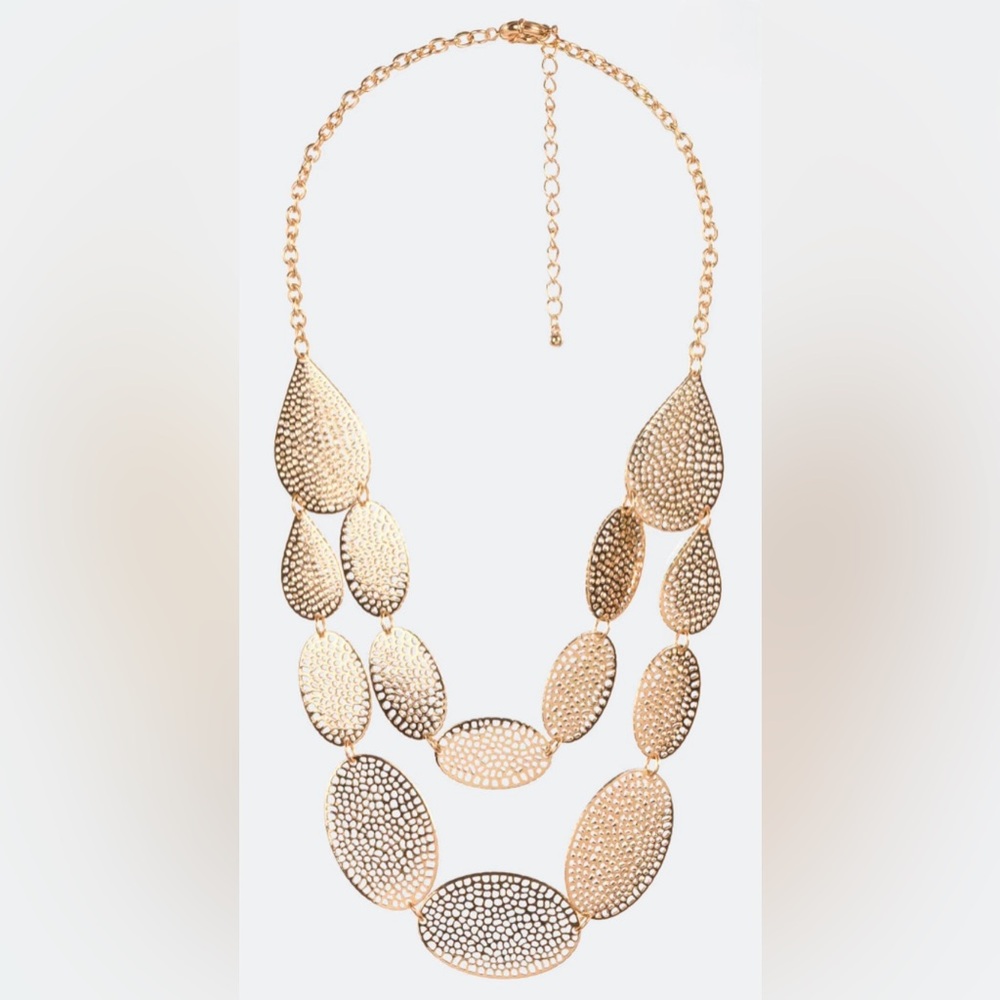 Pixley Dante Gold Cut Out Metal Oval Layered Statement Necklace OS